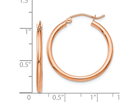 14k Rose Gold 25mm x 2mm Polished Lightweight Tube Hoop Earrings