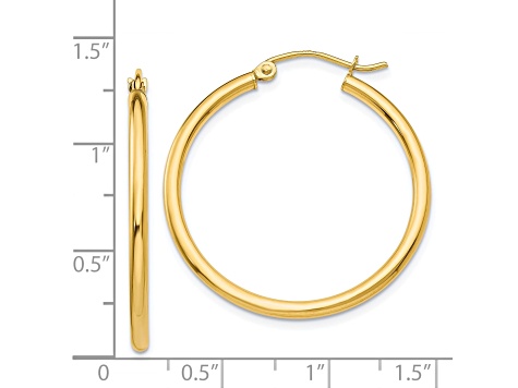 14K Yellow Gold 30mm x 2mm  Polished Lightweight Tube Hoop Earrings