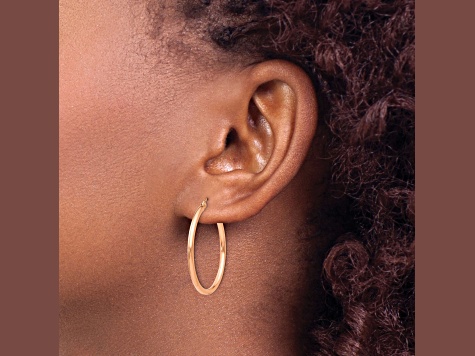 14k Rose Gold Polished 30mm x 2mm Lightweight Tube Hoop Earrings