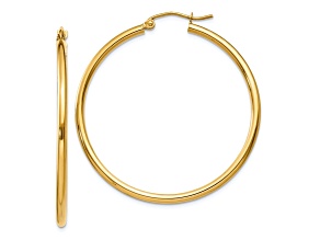14K Yellow Gold 40mm x 2mm Polished Lightweight Tube Hoop Earrings