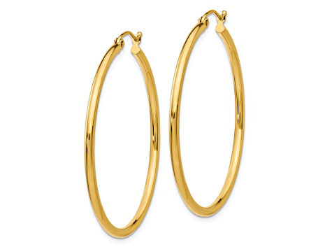 14K Yellow Gold 40mm x 2mm Polished Lightweight Tube Hoop Earrings