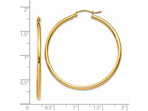 14K Yellow Gold 40mm x 2mm Polished Lightweight Tube Hoop Earrings