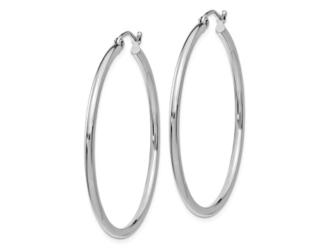 14k White Gold Polished 40mm x 2mm Lightweight Tube Hoop Earrings