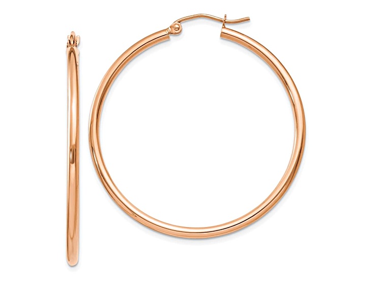 14k Rose Gold Polished 40mm x 2mm Lightweight Tube Hoop Earrings