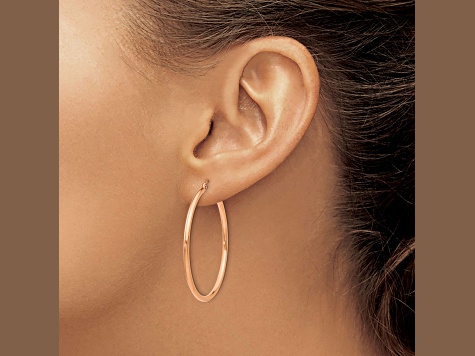 14k Rose Gold Polished 40mm x 2mm Lightweight Tube Hoop Earrings