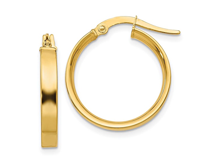 Oval Hoop Earrings Puffed 14k Yellow Gold High Polished Finish