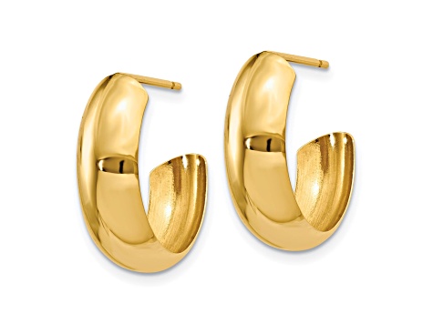 14k Yellow Gold Polished 24mm x 15mm J-Hoop Earrings
