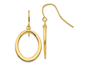 14k Yellow Gold Polished Tapered Flat Oval Dangle Earrings