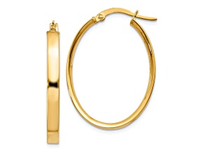 14k Yellow Gold 3mm Oval Hoop Earrings