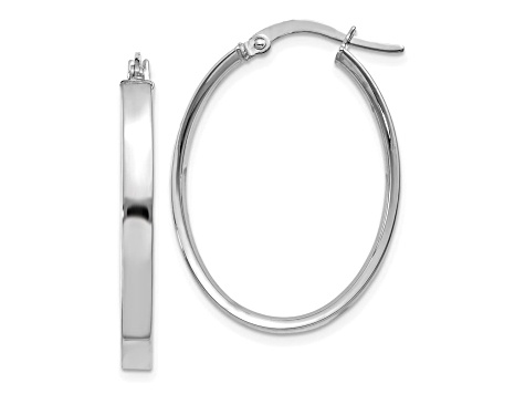 14K White Gold 3mm Oval Hoop Earrings