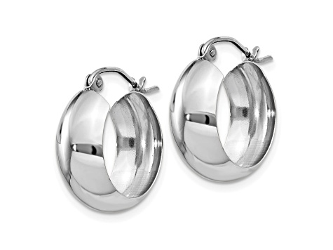 14k White Gold 13mm x 7mm Fancy Hoop Earrings