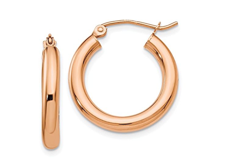 14k Rose Gold Polished 20mm x 3mm Lightweight Tube Hoop Earrings