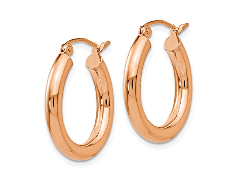 14k Rose Gold Polished 20mm x 3mm Lightweight Tube Hoop Earrings