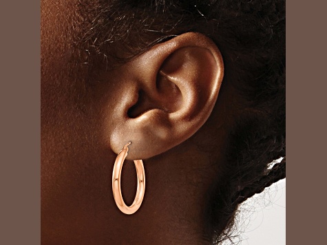 14k Rose Gold 25mm x 3mm Polished Lightweight Tube Hoop Earrings