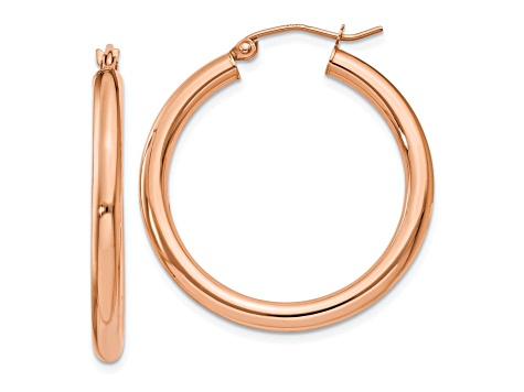 14k Rose Gold 30mm x 3mm Polished  Lightweight Tube Hoop Earrings