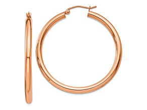 14k Rose Gold 40mm x 3mm Polished Lightweight Tube Hoop Earrings