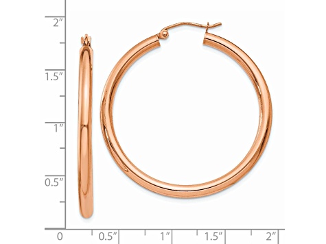 14k Rose Gold 40mm x 3mm Polished Lightweight Tube Hoop Earrings