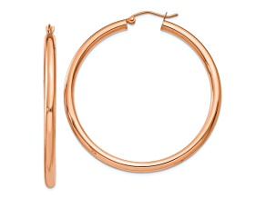 14k Rose Gold 45mm x 3mm Polished Lightweight Tube Hoop Earrings