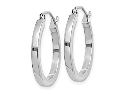 14k White Gold 20mm x 2mm Square Tube Hoop Earrings