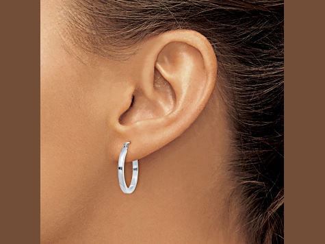 Square Hoop Earrings 14K White Gold