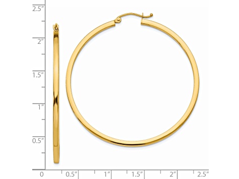 14k Yellow Gold 2mm Square Tube Hoop Earrings