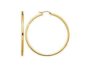 14k Yellow Gold 2mm Square Tube Hoop Earrings