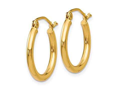 14K Yellow Gold 17mm x 2mm Polished Lightweight Tube Hoop Earrings