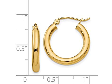 14k Yellow Gold 20mm x 3mm Polished Lightweight Tube Hoop Earrings