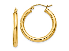 14k Yellow Gold 25mm x 3mm Polished Lightweight Tube Hoop Earrings