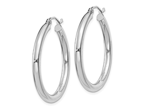 14K White Gold Polished 3mm Lightweight Tube Hoop Earrings