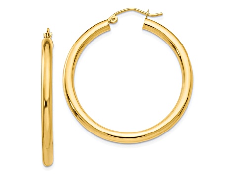 14k Yellow Gold 35mm x 3mm Polished Lightweight Tube Hoop Earrings