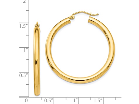 14k Yellow Gold 35mm x 3mm Polished Lightweight Tube Hoop Earrings