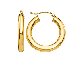 14K Yellow Gold Polished 4mm Lightweight Tube Hoop Earrings