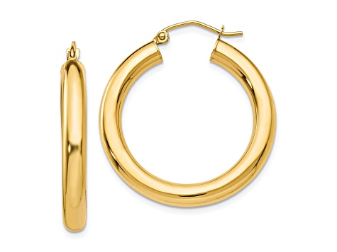 14K Yellow Gold 30mm x 4mm Polished Lightweight Tube Hoop Earrings
