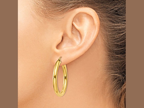 14K Yellow Gold 35mm x 4mm Polished Lightweight Tube Hoop Earrings