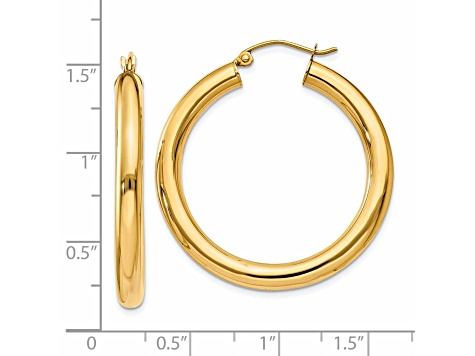 14K Yellow Gold 35mm x 4mm Polished Lightweight Tube Hoop Earrings