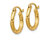 14k Yellow Gold 13mm x 2mm Satin and Diamond-cut  Round Tube Hoop Earrings