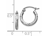 14k White Gold 13mm x 2mm Satin and Diamond-cut Round Hoop Earrings