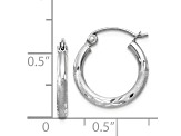 14k White Gold Satin and Diamond-cut 2mm Round Hoop Earrings