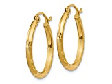 14k Yellow Gold 20mm x 2mm Satin and Diamond-cut  Round Hoop Earrings