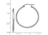14k White Gold 30mm x 2mm Satin and Diamond-cut Round Hoop Earrings