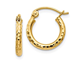 14k Yellow Gold 13mm x 2mm Diamond-cut Round Tube Hoop Earrings