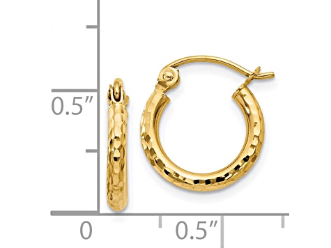 14k Yellow Gold 13mm x 2mm Diamond-cut Round Tube Hoop Earrings