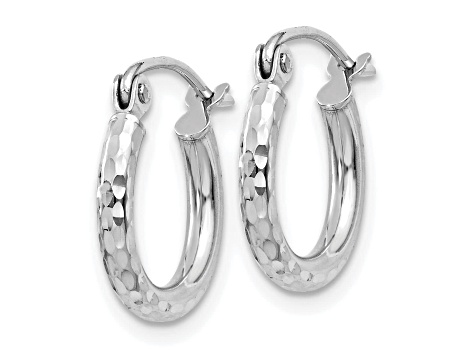 14k White Gold 13mm x 2mm Diamond-cut Round Tube Hoop Earrings