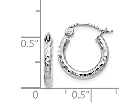 14k White Gold 13mm x 2mm Diamond-cut Round Tube Hoop Earrings