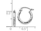 14k White Gold 13mm x 2mm Diamond-cut Round Tube Hoop Earrings