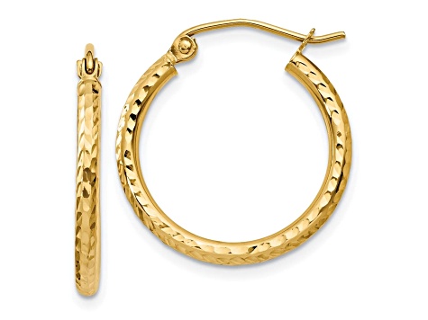 14k Yellow Gold 20mm x 2mm Diamond-cut Round Tube Hoop Earrings ...