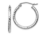 14k White Gold 20mm x 2mm Diamond-cut Round Tube Hoop Earrings