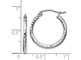 14k White Gold 20mm x 2mm Diamond-cut Round Tube Hoop Earrings