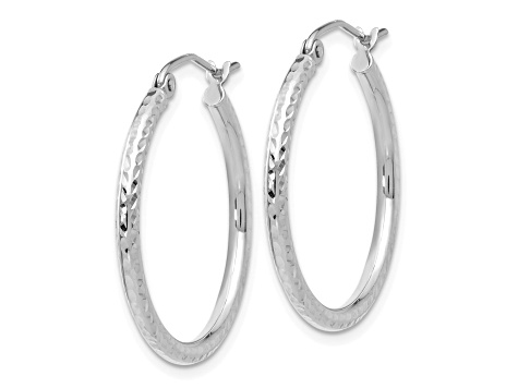 14k White Gold Diamond-cut 2mm Round Tube Hoop Earrings